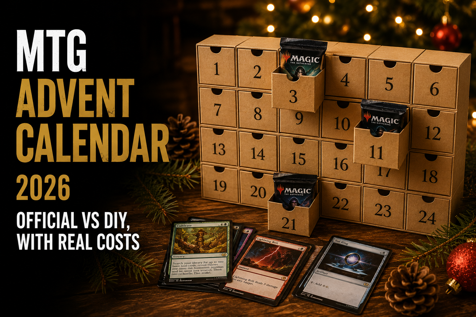 Magic: The Gathering advent calendar compared against a do-it-yourself build